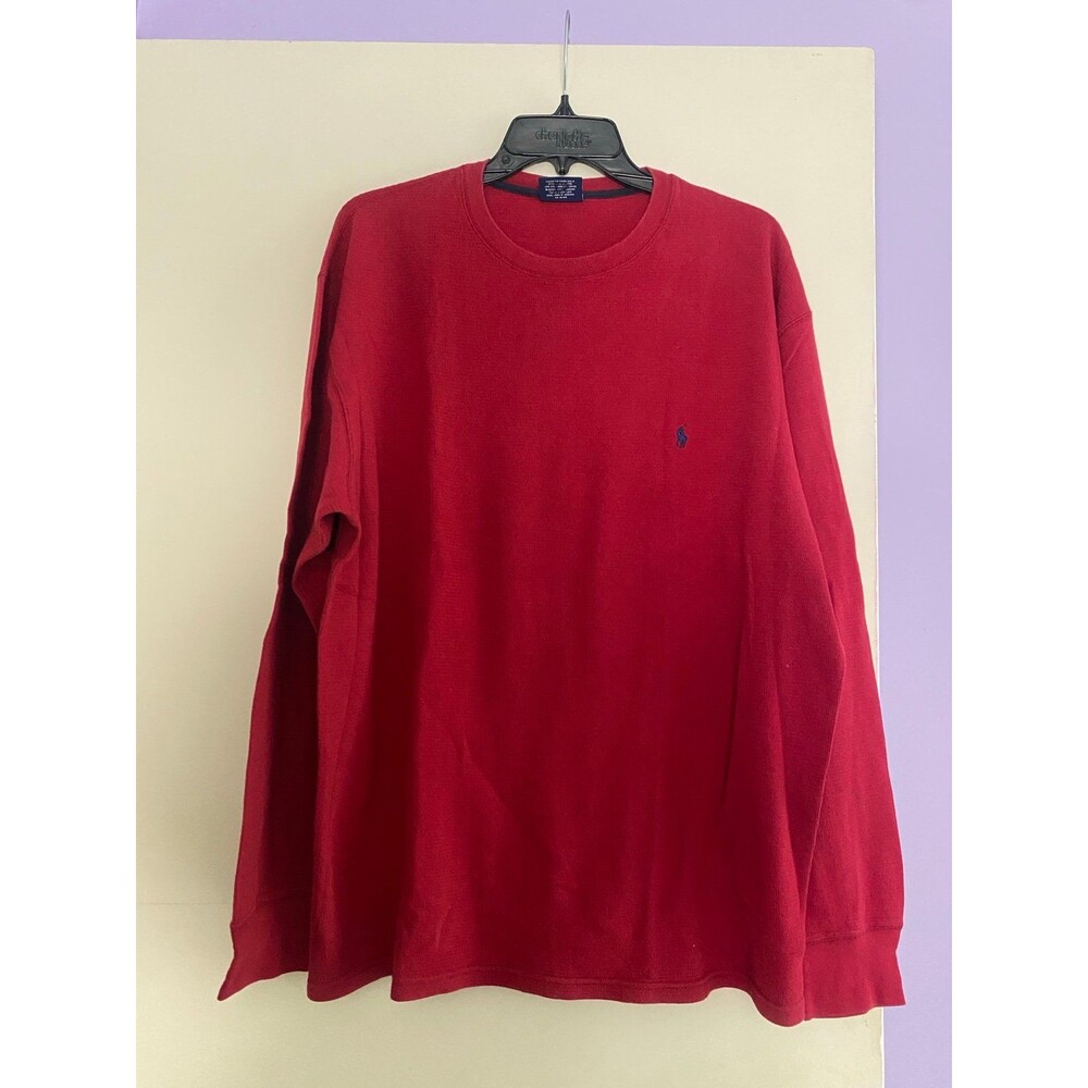 Polo Ralph Lauren Mens Waffle Knit Thermal Sleep Shirt XL Red Vintage Longsleeve